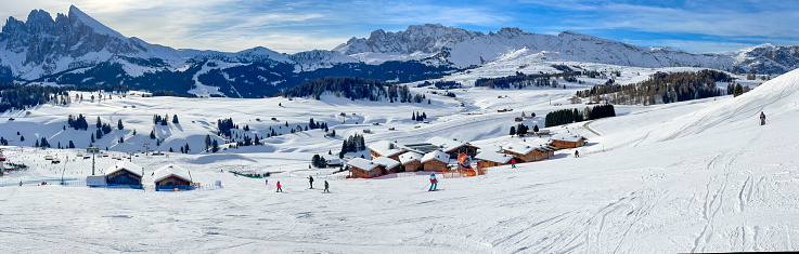 Ski Jump in Planica near Kranjska Gora Slovenia covered in snow at winter time. Aerial Panorama