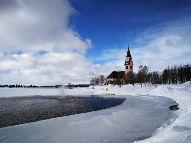 istock Beautiful pink Old church in Arjeplog 1967794649