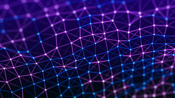 istock Network of bright connected dots and lines. Abstract dynamic wave of many points. Digital background. 3D rendering. 1967828975