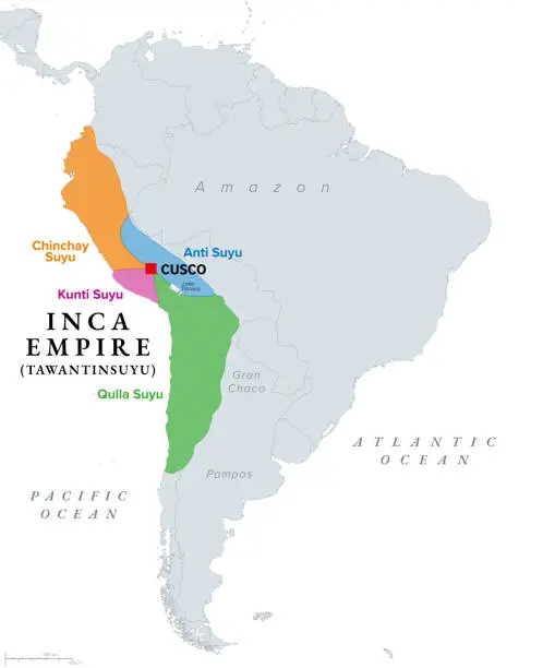 Vector illustration of Inca Empire, Tawantinsuyu and its four parts and regional quarters