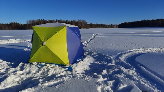 Winter ice fishing tent  in the north of Sweden