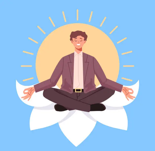 Vector illustration of Businessman doing yoga. Vector flat illustration