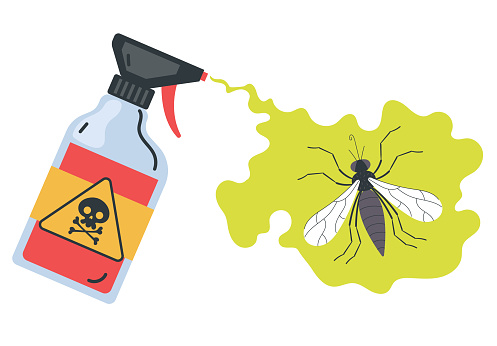 Mosquito spray kill anti bug fly insecticide concept. Vector flat graphic design