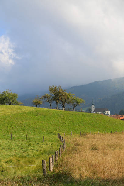 Rural landscape with meadows and mountains in Bavaria