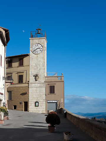 The Clock Tower in Chianciano Terme, little medieval village immersed in the green of Tuscany in central Italy.