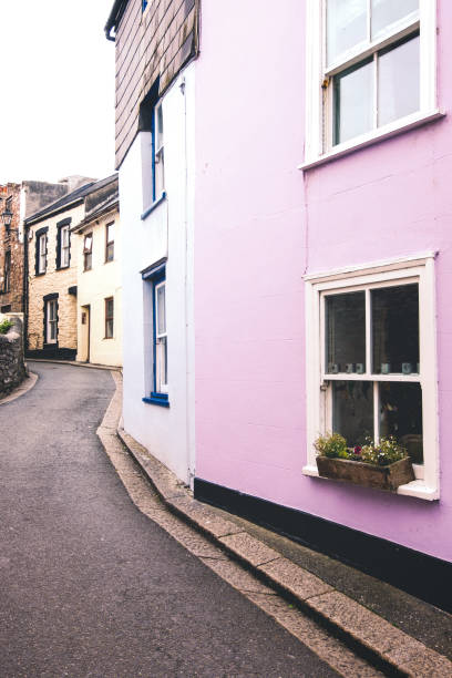 Colourful seaside cottages in the back streets of Corsands,Cornwall