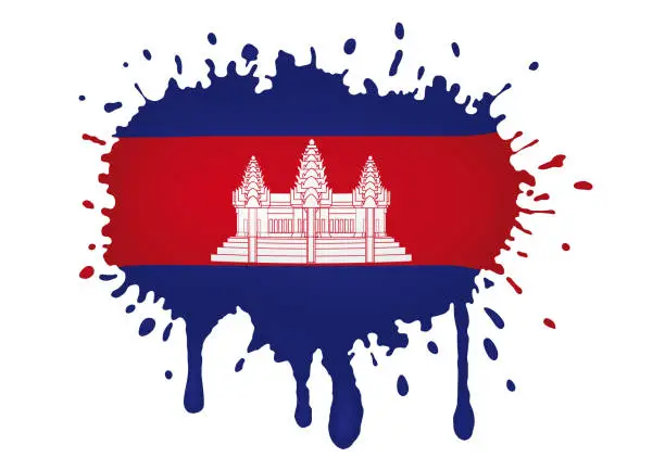 Vector illustration of Spray with drops of Cambodia flag, vector illustration.