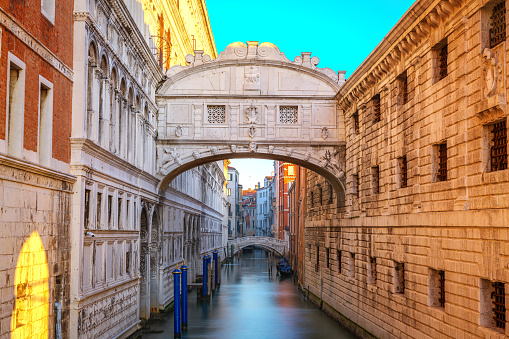 Bridge of Sighs in Venice, Italy in the early morning.