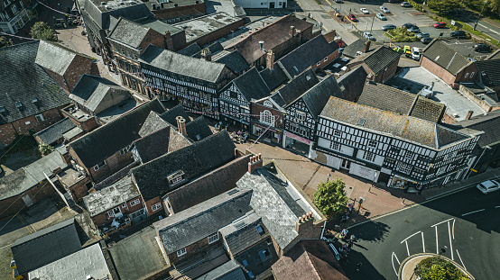 Aerial view of old historic town of Nantwich, Cheshire, UK