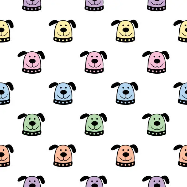 Vector illustration of Cute Pastel Puppy Faces Seamless Pattern