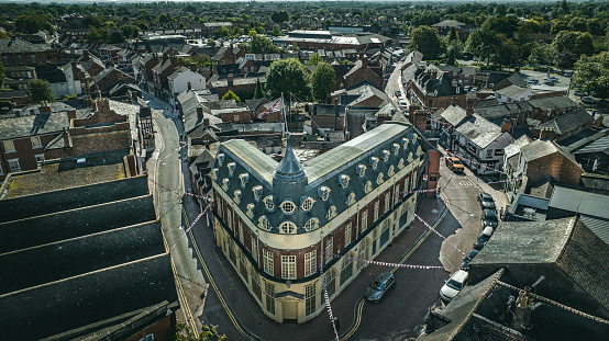 Aerial view of old historic town of Nantwich, Cheshire, UK
