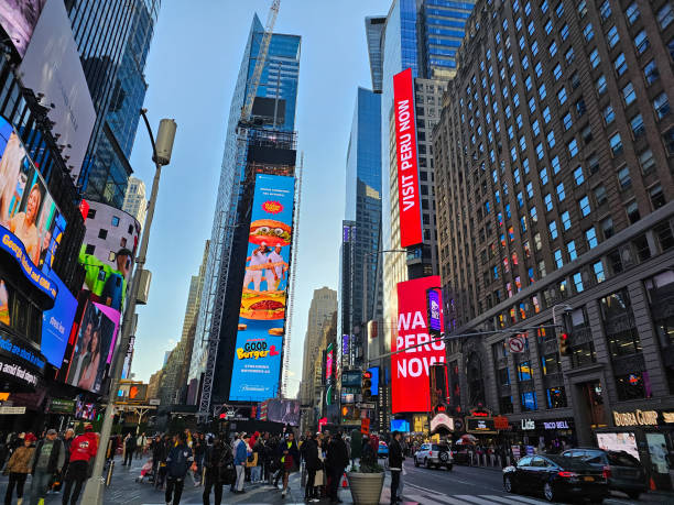 New York, NY, USA,11.19.2023 - A lit up section of Times Square in New York City.