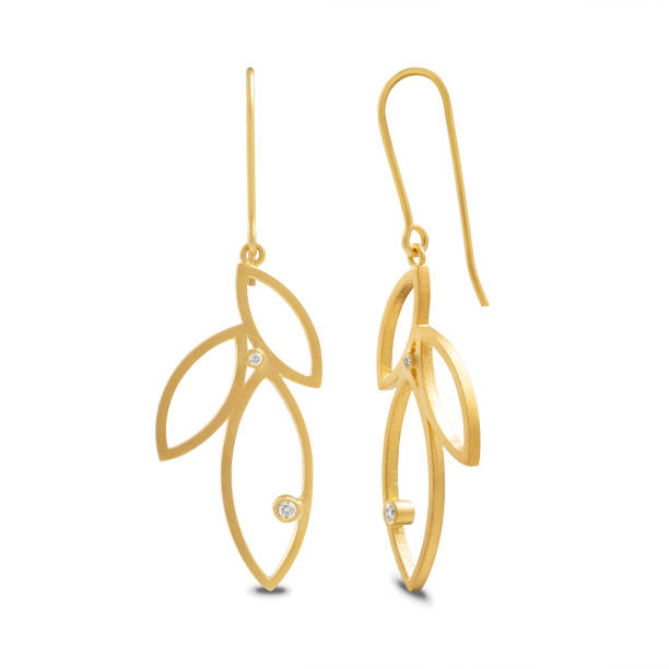 istock Yellow gold gemstone earrings isolated on white. Front side view on luxury earclips. 1968119377