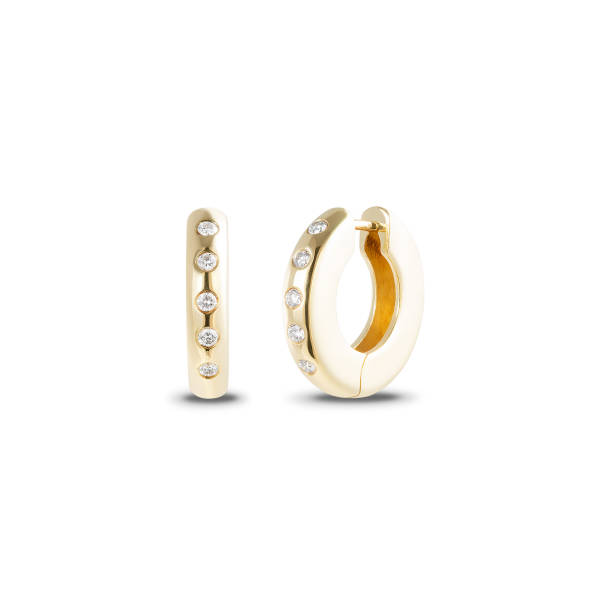 istock Yellow gold gemstone earrings isolated on white. Front side view on luxury earclips. 1968119383