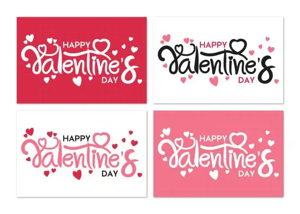 Vector illustration of Happy Valentine's Day Pink and Black illustration with handwritten fonts set