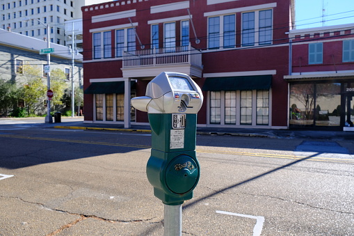 Parking meter in downtown Lafayette Louisiana.