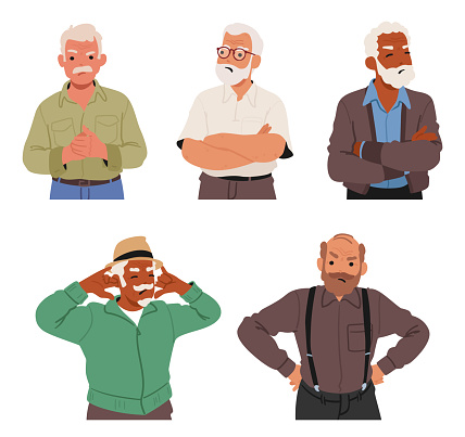 Elderly Men, Dismayed And Hurt, Express Offense, Their Seasoned Hearts Wounded By Perceived Slights. Emotions Deepen With Age, Demanding Understanding And Empathy. Cartoon People Vector Illustration