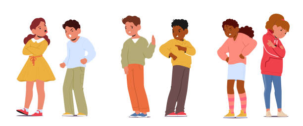 illustrations, cliparts, dessins animés et icônes de enfants offensés et en colère, visages déformés par la colère, yeux éblouissants en signe d’offense, déchaînent la frustration vocalement - grognon