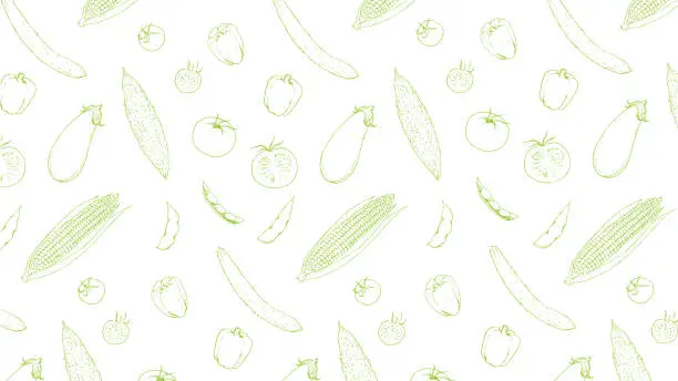 Vector illustration of Summer vegetable pattern background drawn with a pen