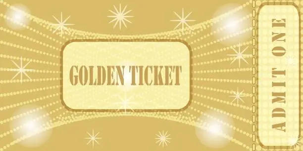 Vector illustration of Golden ticket with stars and balls with a tear-off field for control for one person with a field for text