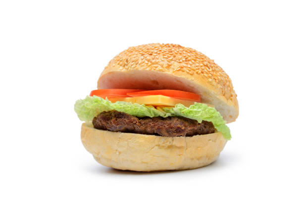 istock Sandwich, hamburger, fast food closeup on white background 1968222587