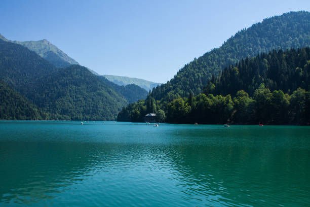 Lake Ritsa with turquoise bright water in Abkhazia