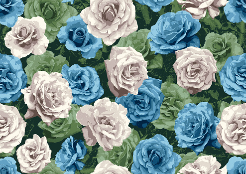 Seamless blue roses and peonies botanical floral valentines day florist background