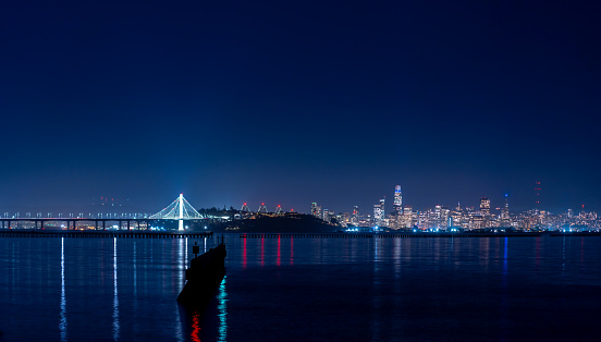 Night Panoramic View of Downtown San Francisco from Oakland