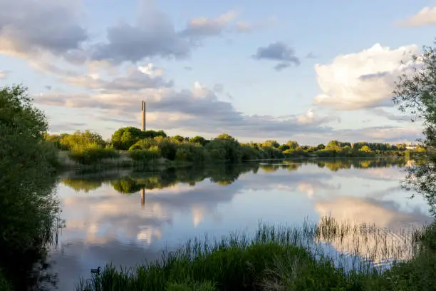 Tranquility overlooking the Northampton lift tower at Sixfields Lake on a beautiful summer's evening.