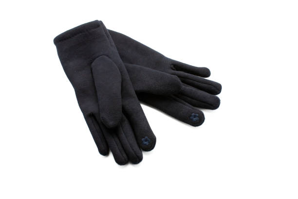 Black cotton gloves for women with flower pattern on white background.