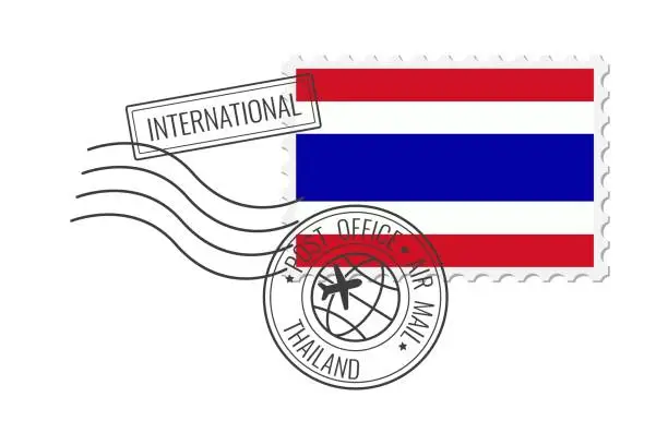 Vector illustration of Thailand postage stamp. Postcard vector illustration with Thai national flag isolated on white background.