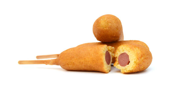 organic corndog on white background - corn_dog zdjęcia i obrazy z banku zdjęć