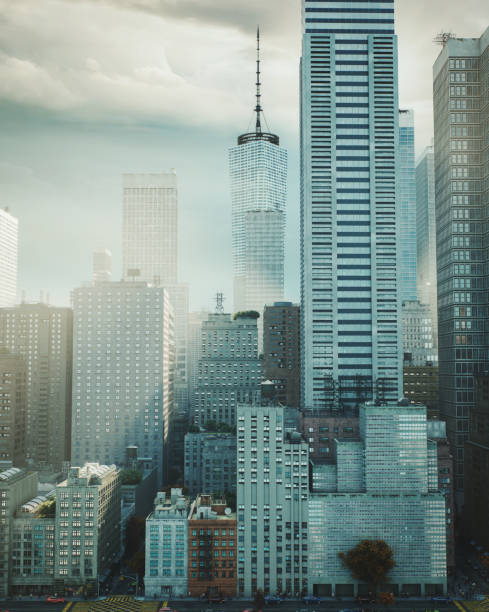 Digitally generated captivating urban landscape featuring towering buildings against a backdrop of clouds.\n\nThe scene was created in Autodesk® 3ds Max 2024 with V-Ray 6 and rendered with photorealistic shaders and lighting in Chaos® Vantage with some post-production added.