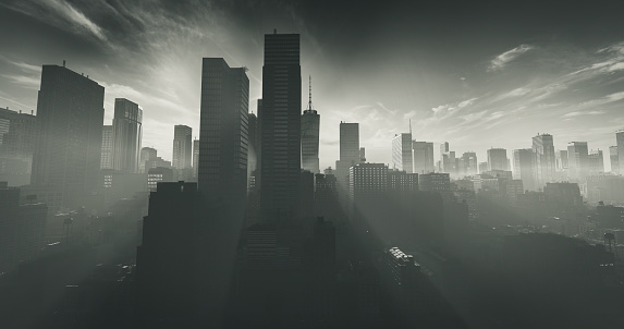 Digitally generated black and white image showcasing a backlit urban landscape of a city skyline.

The scene was created in Autodesk® 3ds Max 2024 with V-Ray 6 and rendered with photorealistic shaders and lighting in Chaos® Vantage with some post-production added.