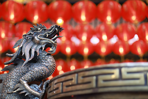 Beautiful dragon Incense burners in Chinese Temple, Chinese style. The incense burner has a pattern of a dragon, a symbol of the Chinese people.