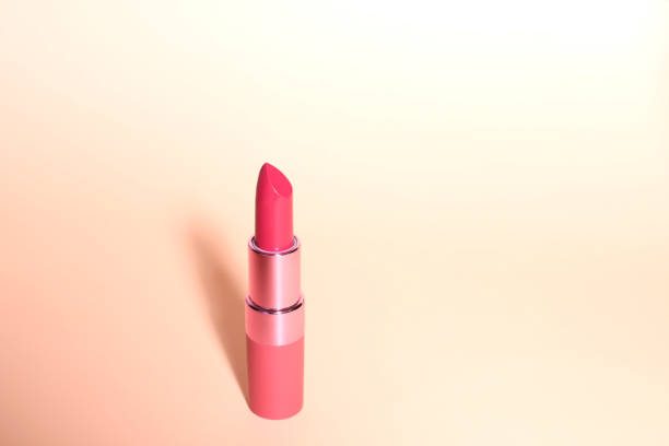 Red lipstick mock up, decorative cosmetic mockup on beige background