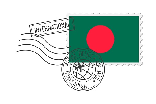 Bangladesh postage stamp. Postcard vector illustration with national flag of Bangladesh isolated on white background.