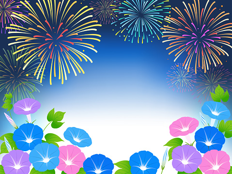 Morning glory and fireworks background frame