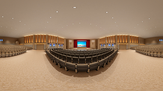 3d render of conference room saloon, amplifier. 360 degrees view