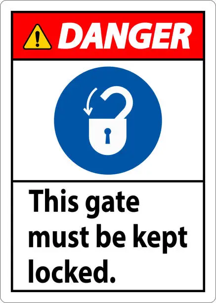 Vector illustration of Danger Sign, Gate Must Be Kept Locked