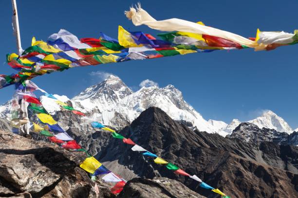 istock Mount Everest, Mt Lhotse, Makalu, buddhist prayer flags 1968692907