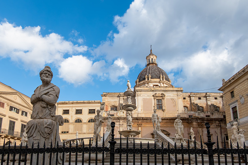 Palermo, Sicily, Italy, The famous Fontana Pretoria sculptures.