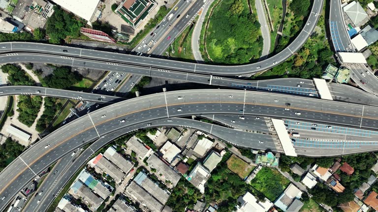 Aerial view of highway in the city