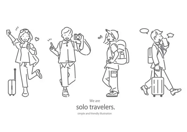 Vector illustration of solo travelers, simple illustration