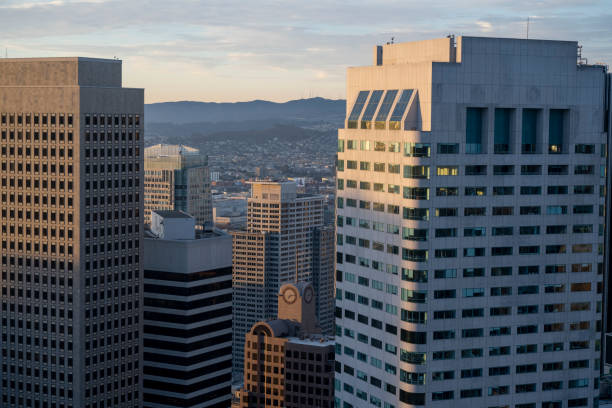 Aerial view of skyscrapers in morning light