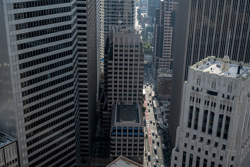 Aerial view of skyscrapers in morning light