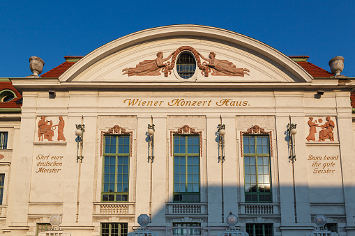 Vienna, Austria. June, 20 - 2013: Detail of the facade of the Wiener Konzerthaus in Vienna, Austria.