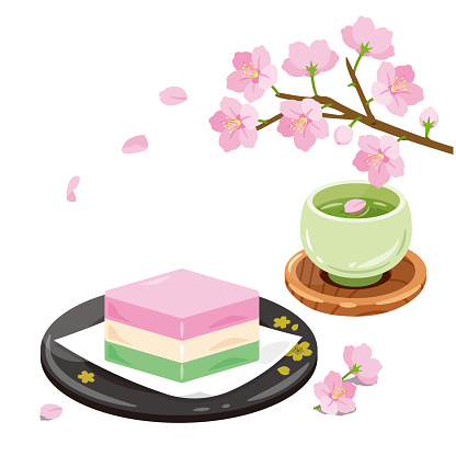 Hishi mochi　Cherry blossoms and japanese tea2