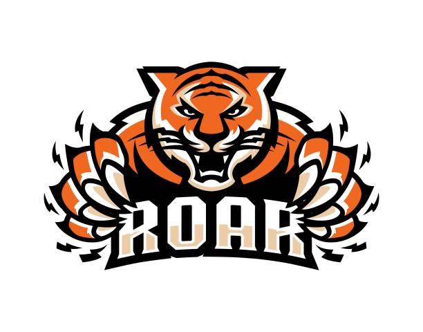 tiger roar illustration logo template - tiger mascot jumping claw点のイラスト素材／クリップアート素材／マンガ素材／アイコン素材