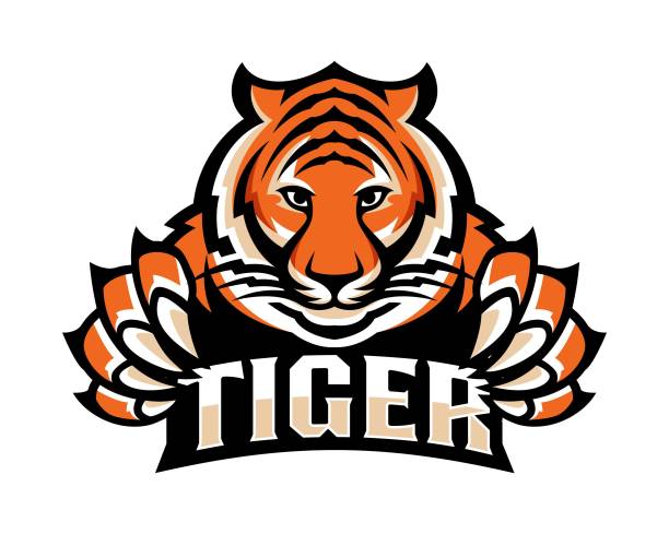 虎のイラストロゴテンプレート - tiger mascot jumping claw点のイラスト素材／クリップアート素材／マンガ素材／アイコン素材